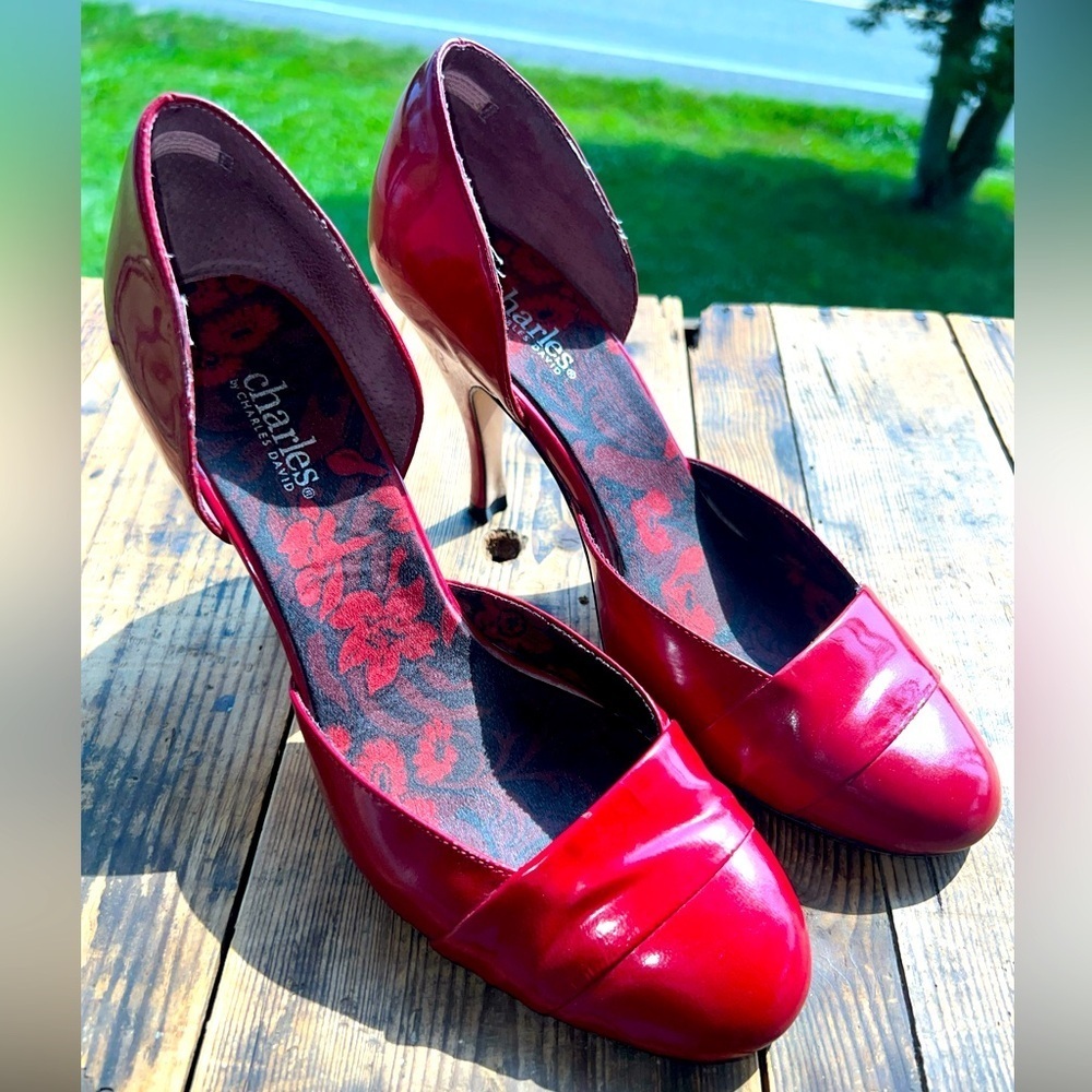 Charles David Heels Vero Cuoio Red Leather Pumps Stiletto D'Orsay US 8.5  EU39